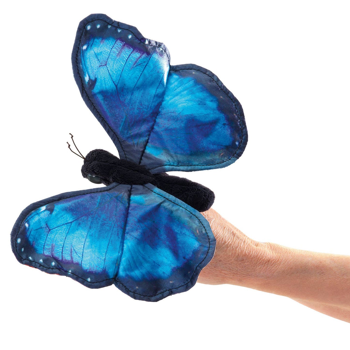 Marionnette à main Papillon Morpho bleu/Papillon Morpho bleu 3215 Folkmanis réaliste