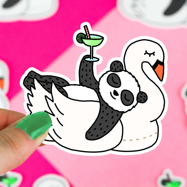 Autocollant Pool Party Panda sur Bouée Cygne