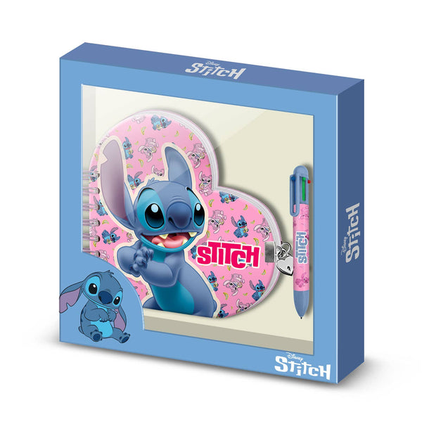 Conjunto de caderno em forma de coração Lilo & Stitch + caneta de 6 cores - Stitch Surprise