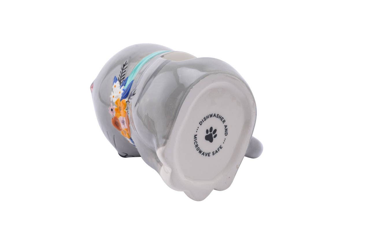 Mug 3D Chaton Gris avec Fleurs