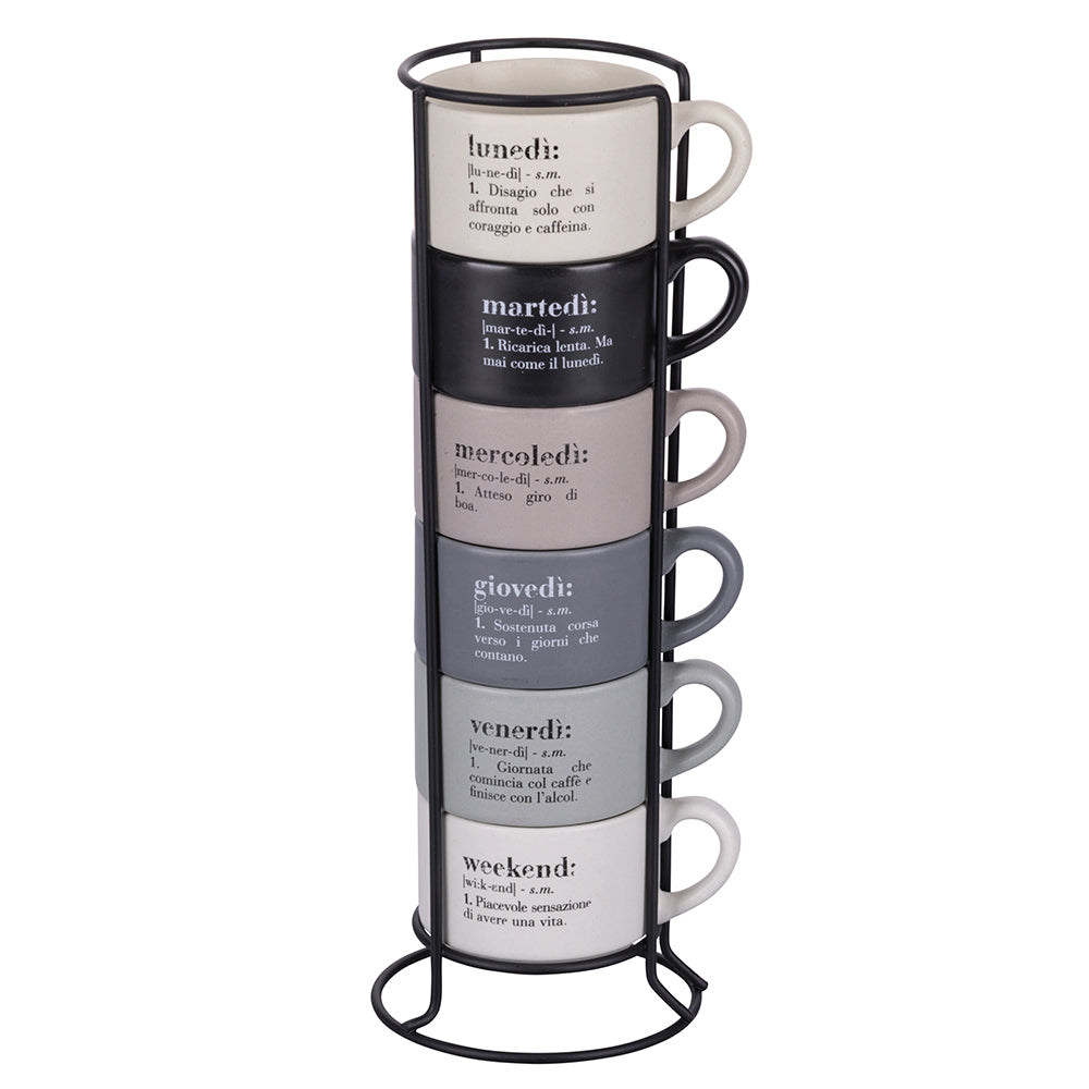VICTIONARY WEEK SET 6 STACKABLE COFFEE CUPS W/STAN - 5915702