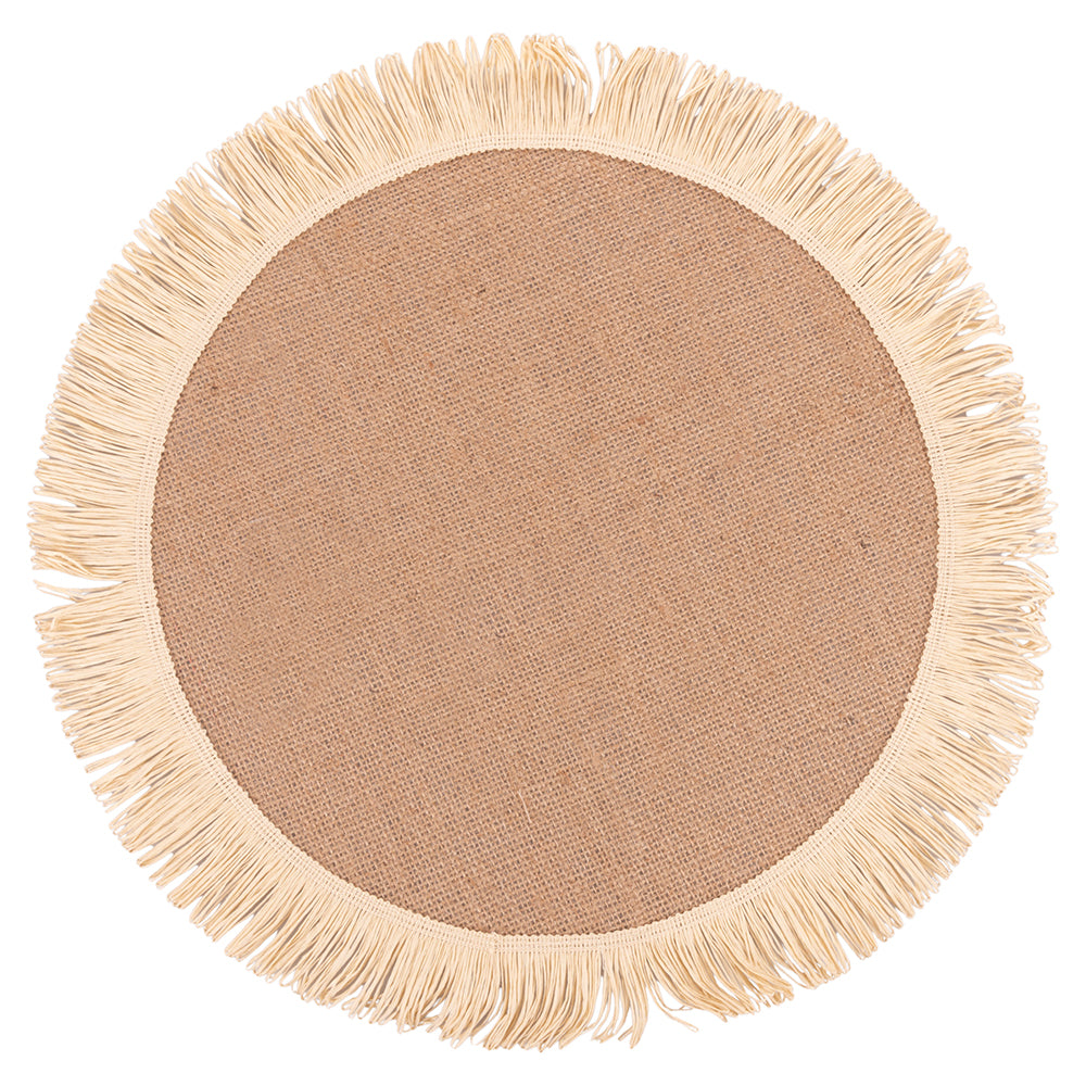 ROUND JUTE PLACEMAT PAPER FRINGE - 5918039