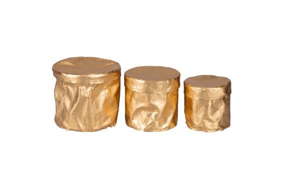 GOLD ROUND BASKETS SET 3 PCS / LID - 5921012