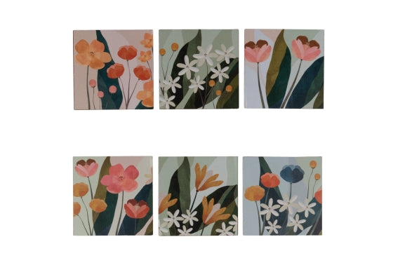BLOOM SET 6 WOODEN COASTERS 9X9CM - 5926278