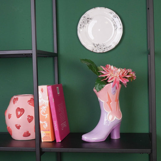 Vase à fleurs - Vase en forme de botte - Céramique - Rose/Lilas - 16,5x10,5x26,5cm