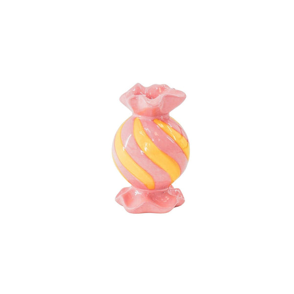 Bougeoir - Bonbon Toffee - Céramique - Rose/Jaune - 8,5x8,5x13 cm