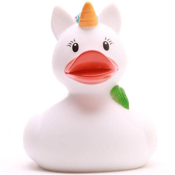 Pato unicornio arcoíris blanco