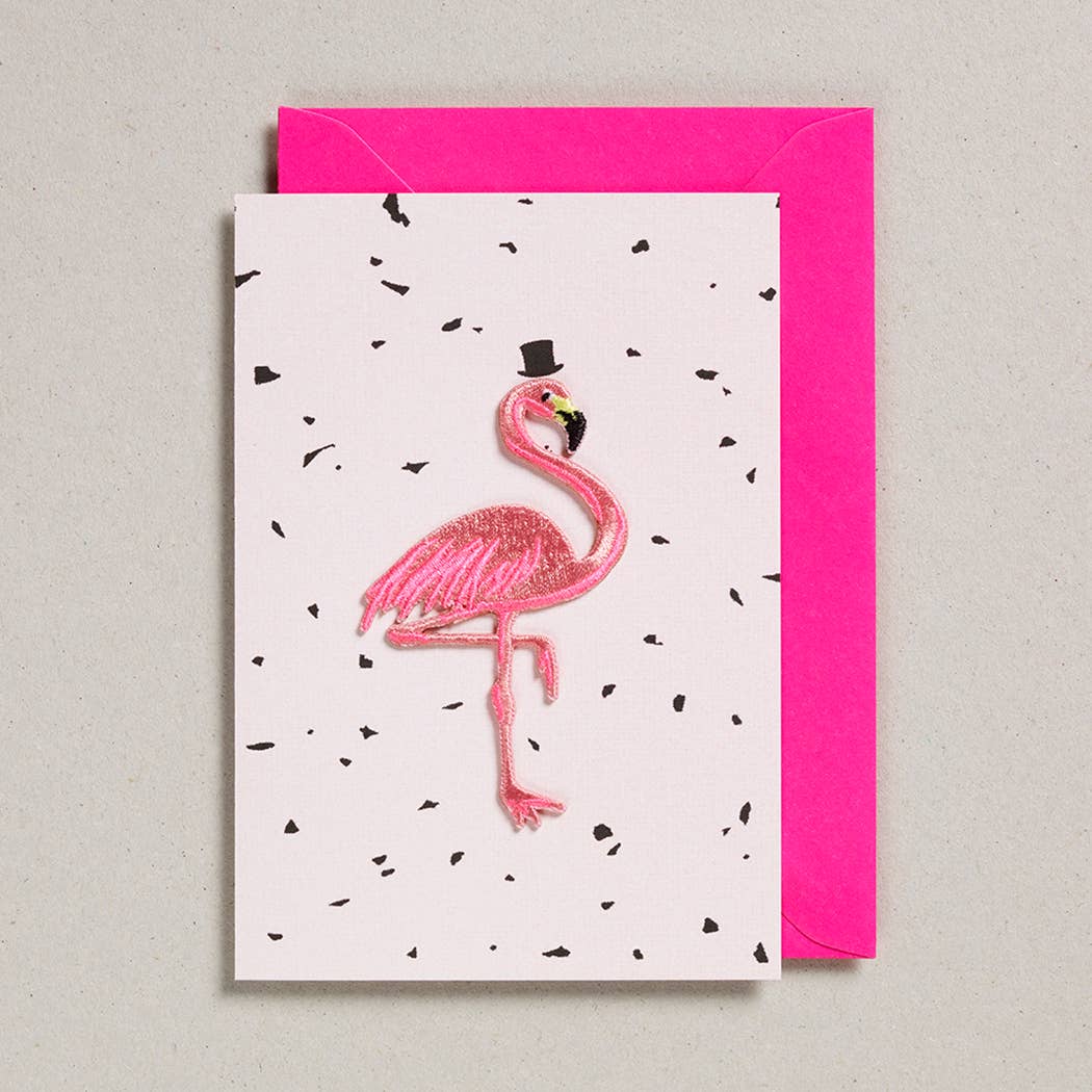 Carte de Vœux avec Patch - Flamant Rose