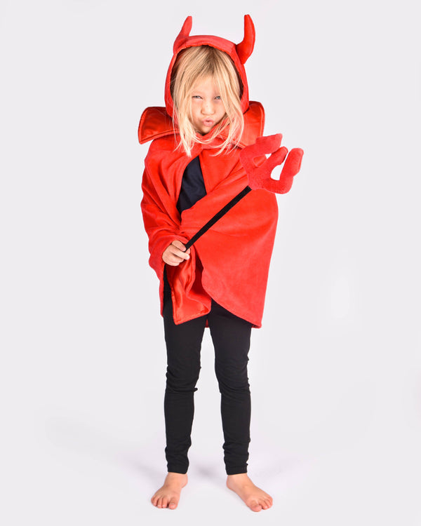 Cape de diable deluxe avec baguette pour enfants de 3 à 8 ans