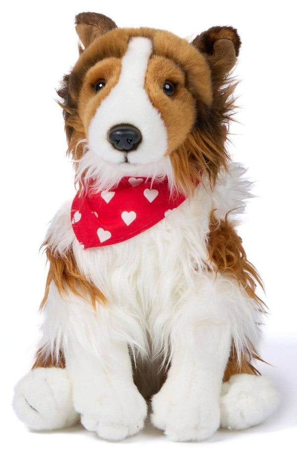 Peluche colley à poil long avec écharpe petit cœur uni Uni Toys