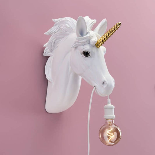 Aplique de pared Hugh Unicorn blanco y dorado