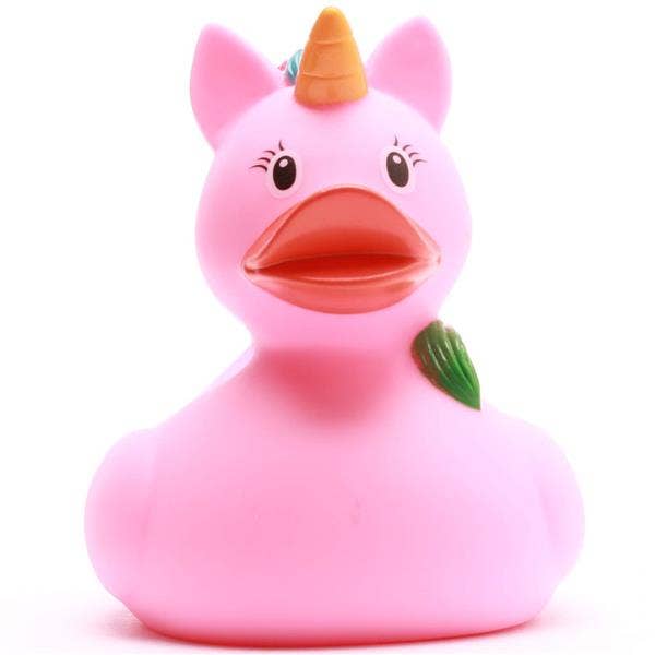 Pato unicornio arcoíris rosa