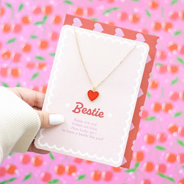 Collier Cœur en Émail Meilleure Amie Carte de Vœux de la Saint-Valentin