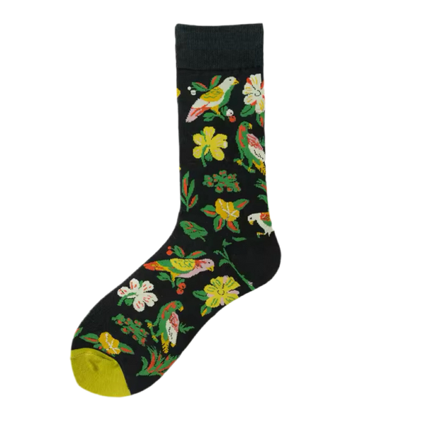 Calcetines de pájaros y flores exóticas