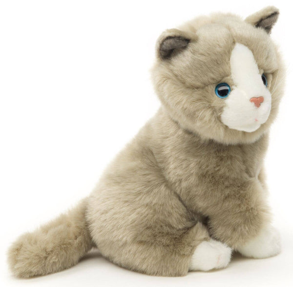 Chat gris, assis, 21 cm (hauteur), peluche Uni Toys