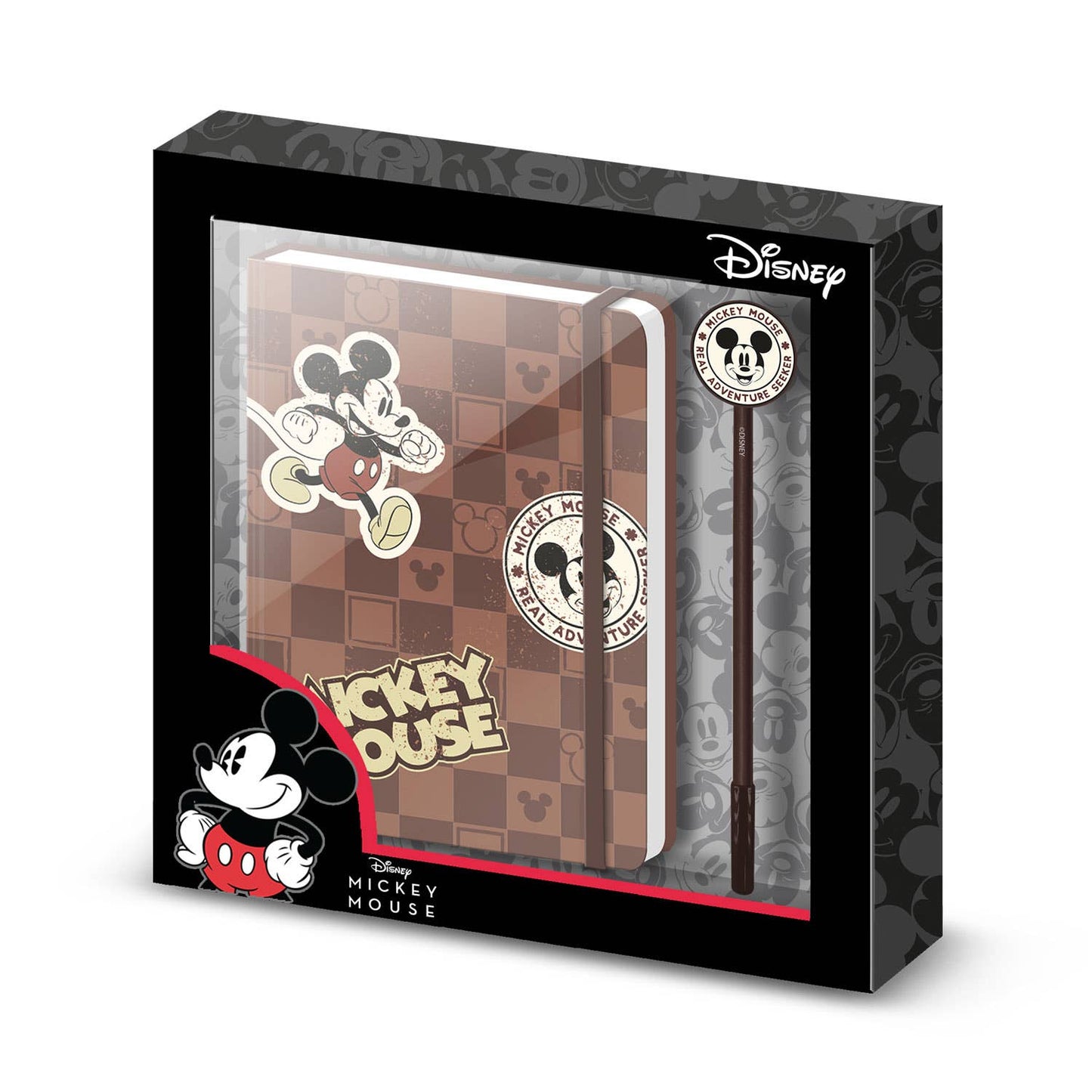 Conjunto de oferta Disney Mickey Journey com caderno e caneta.