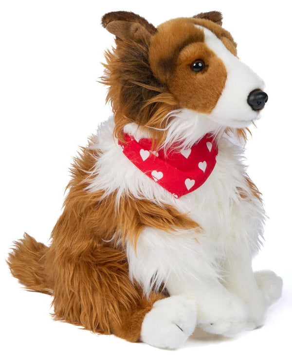 Colley à poil long avec écharpe (petit cœur) - peluche Uni Toys