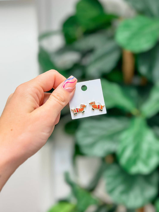 Pendientes navideños de perro salchicha