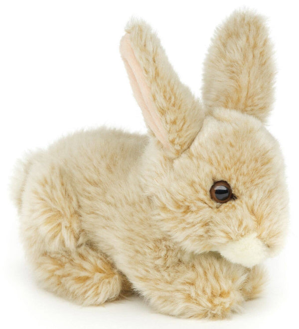 Lapin couché (beige) - 18 cm (longueur) - peluche Uni Toys