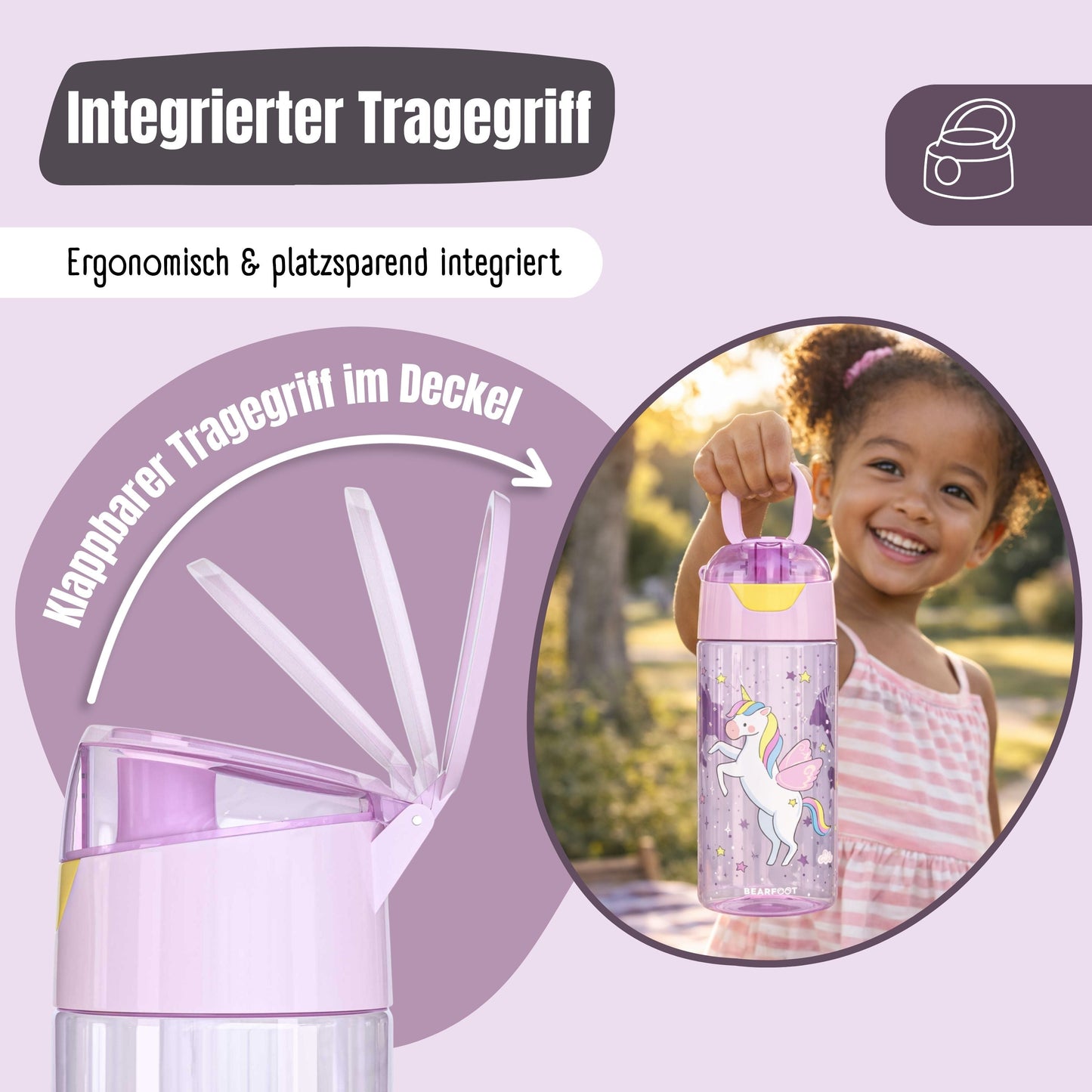 Trinkflasche Kinder, leichte Wasserflasche - Sticker lila
