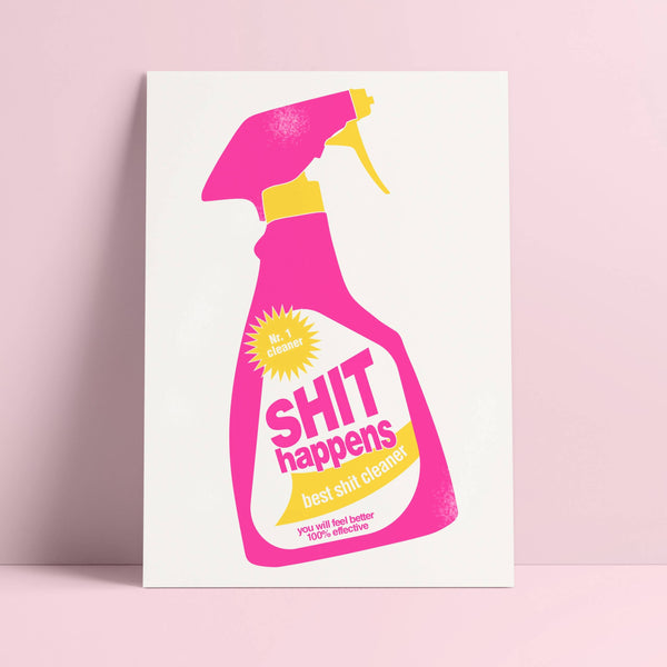 Spray detergente per rizografia di cartoline "Shit Happens"