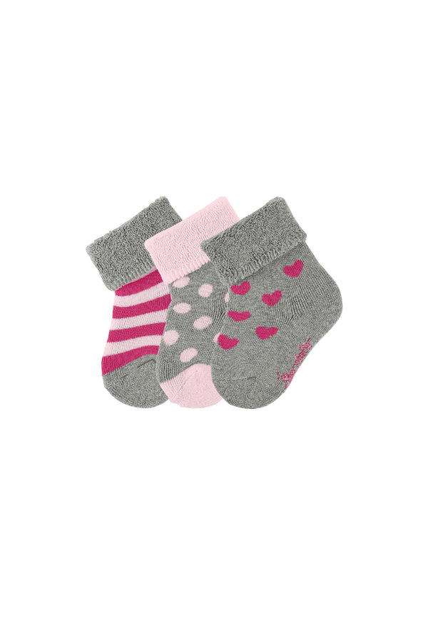 Chaussettes bébé lot de 3 rayures, pois et cœurs