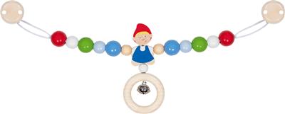 Goki Baby Hochet pour Landau: GARÇON L40cm, avec clips, en bois, en boîte fenêtre