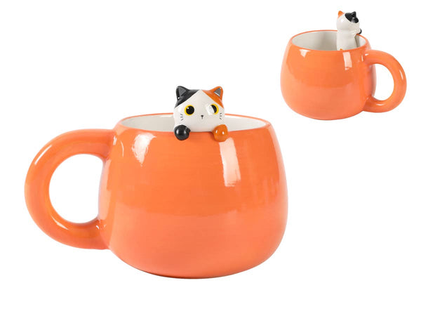 Mug with Orange Cat Figurine