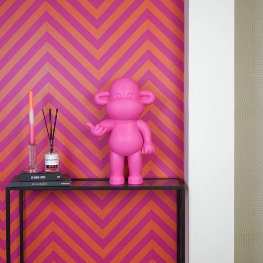 Ornement - Figurine Singe Hang Loose 'La Légende' - Résine de poly - Rose - 33x21x50cm