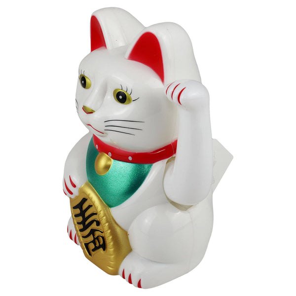 Chat chanceux solaire blanc 10,5 cm