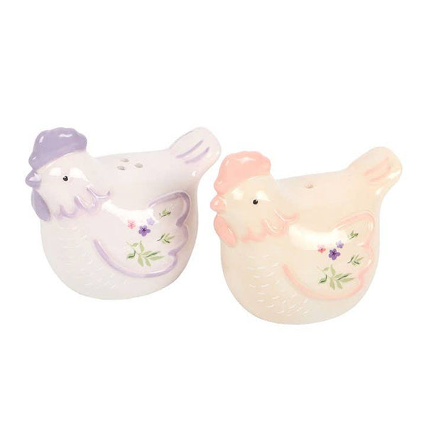 Salière et poivrière Poules florales