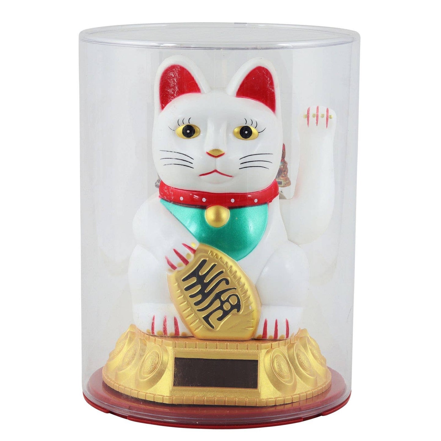 Chat chanceux solaire blanc 18cm