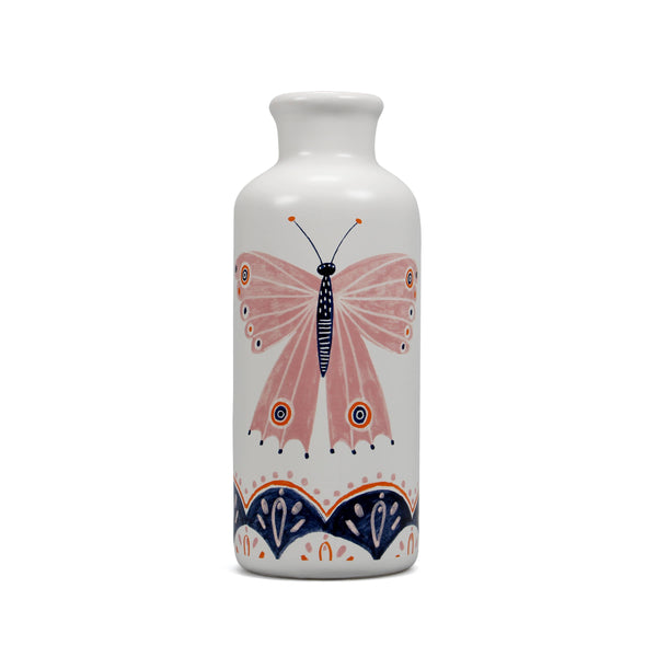 Jarrón de cerámica con forma de mariposa y polilla rosa