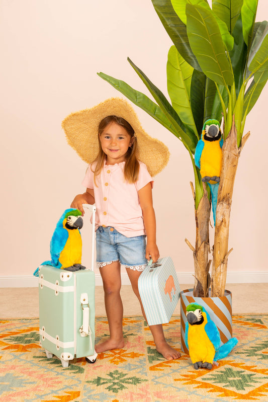 Peluche de guacamayo amarillo y azul