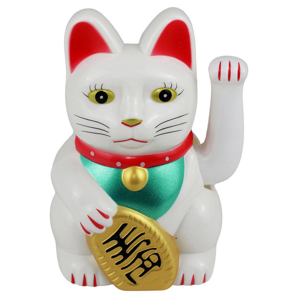 Chat chanceux solaire blanc 10,5 cm