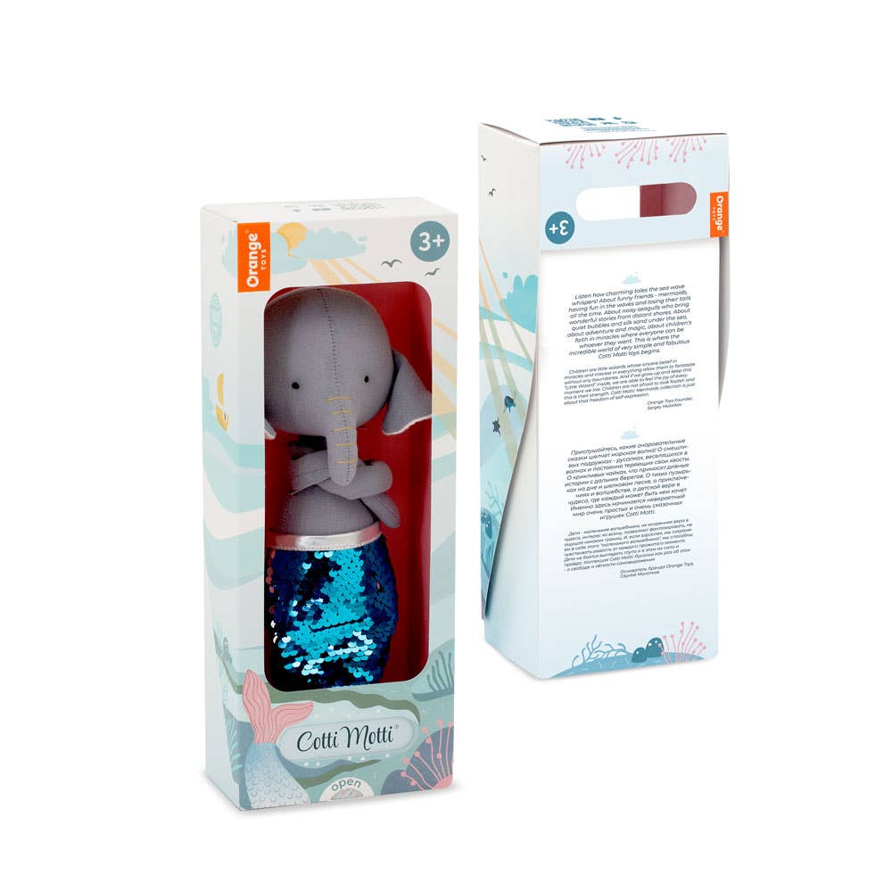 Peluche en coton, Alicia l'éléphant sirène : 29 cm, dès 3 ans