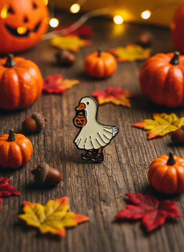Photo produit - Pin's Canard Blanc Fantôme d’Halloween
