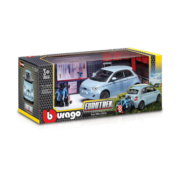 1:24 FIAT 500E EUROTREK WITH BIKE RACK LIGHT BLUE