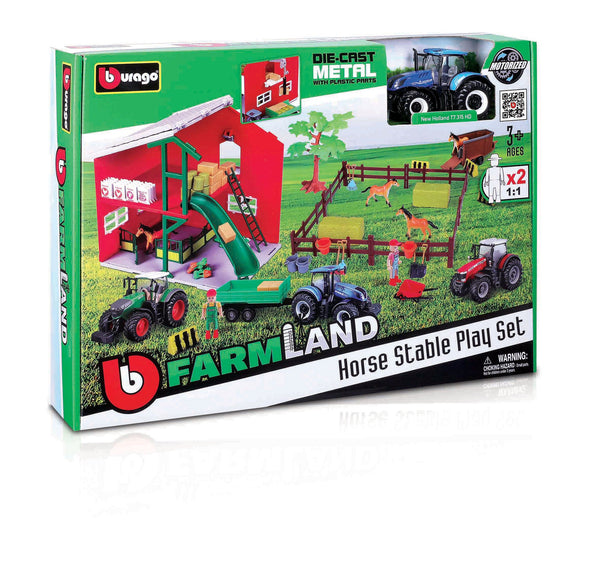 1:43 ENSEMBLE DE JEU DE TERRES AGRICOLES ÉCURIE AVEC TRACTEUR NEW HOLLAND