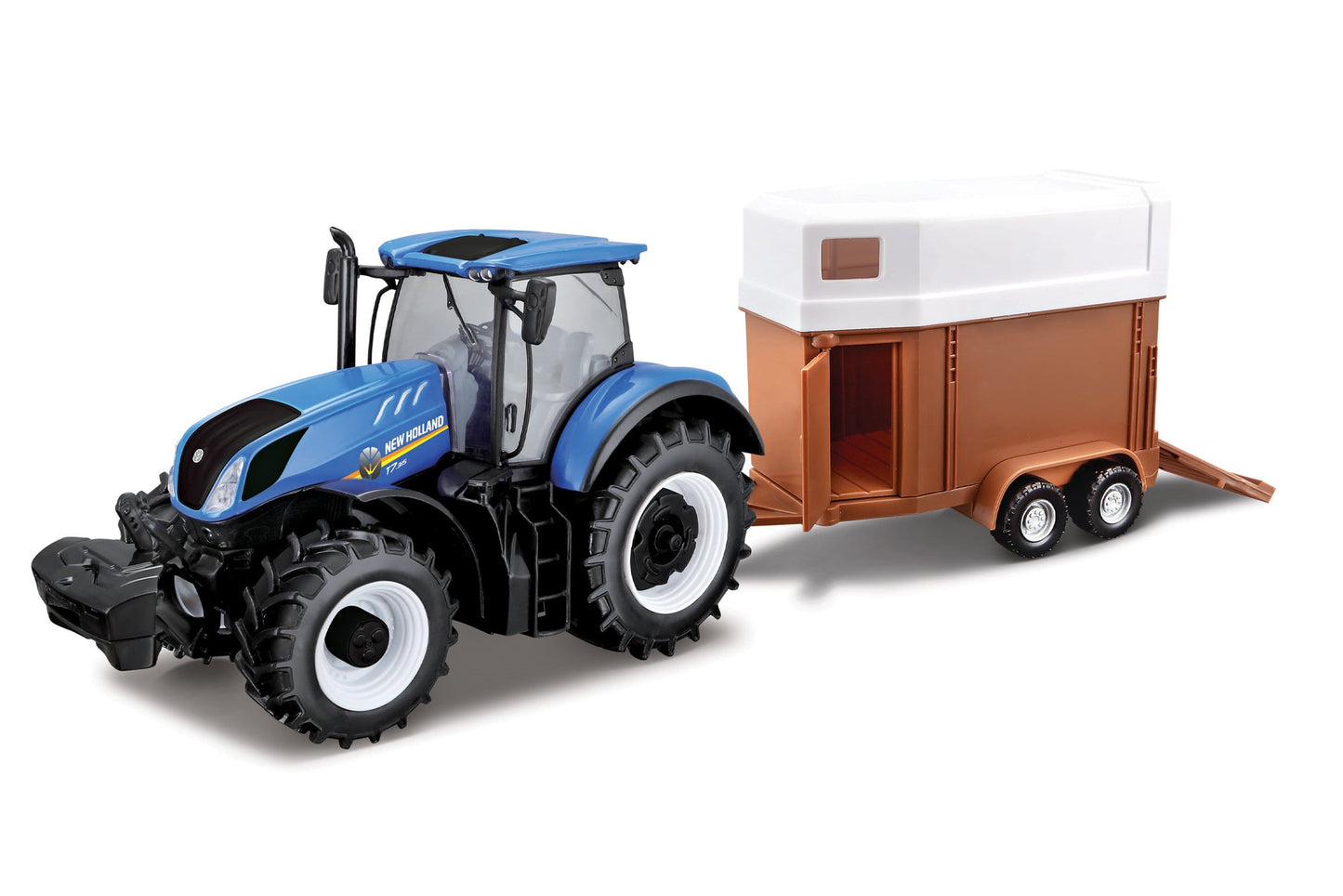 TRACTEUR NEW HOLLAND T7.315 AVEC REMORQUE À CHEVAUX 1:32