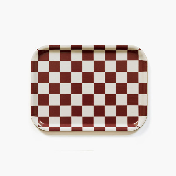 Burgundy/Cream CHECKER Rectangular Serving Tray - 27x20 cm
