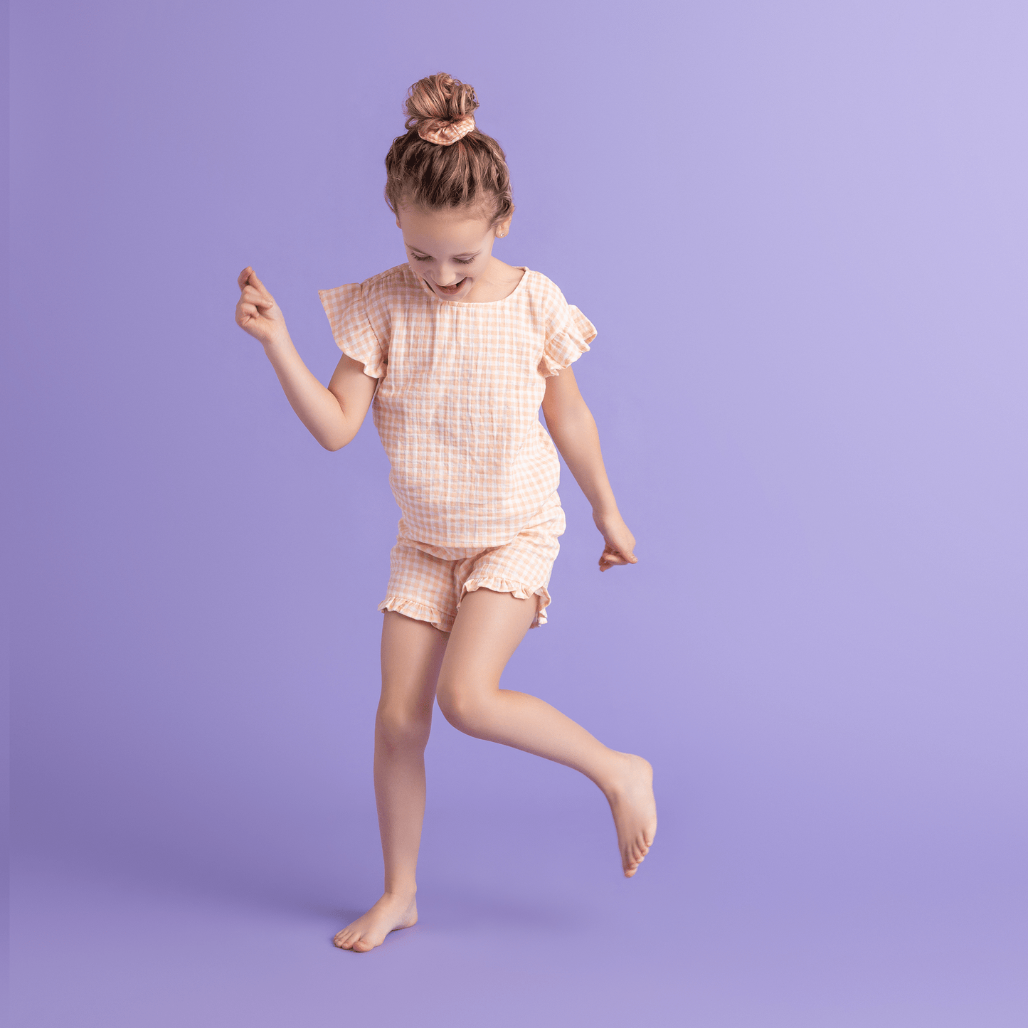 Beachwear Girls Dress - Muslin - Orange/White - Sunset Grid