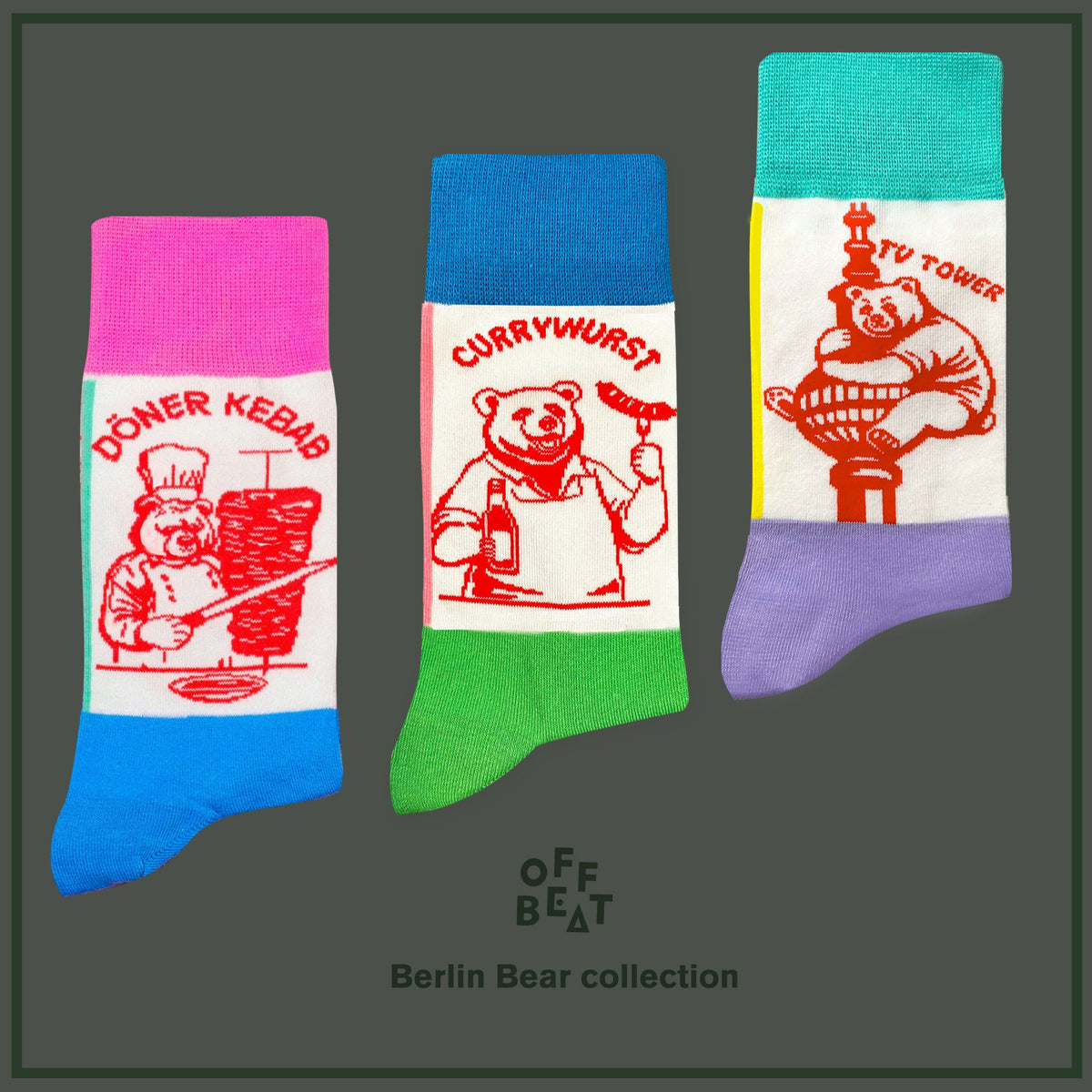 Chaussettes Ours de Berlin Mangeant une Currywurst