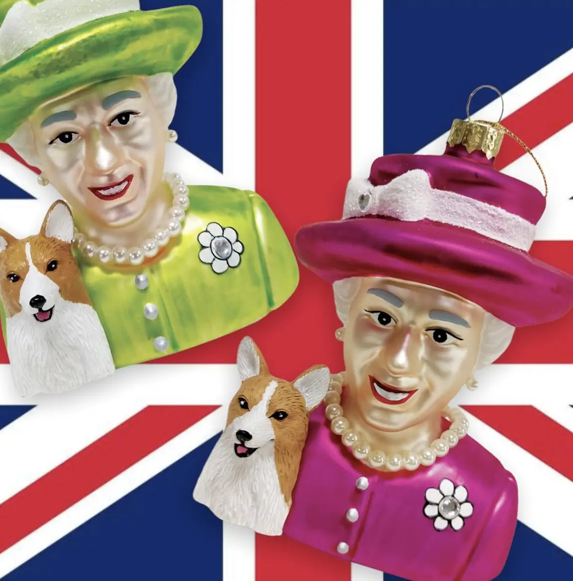 Queen Elizabeth & Corgi Fuchsia Christmas Bauble