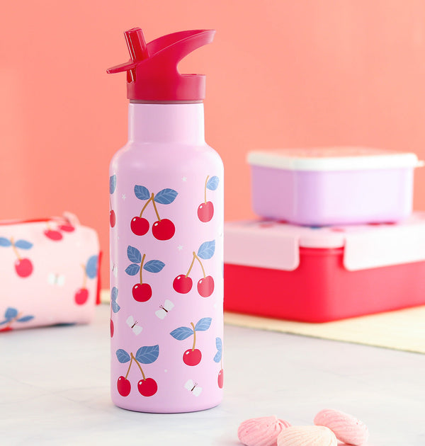 Gourde XL en inox - Cerises – vue 2 – A Little Lovely Company