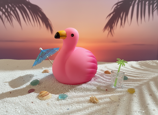 Juguete de baño con flamenco rosa iluminado