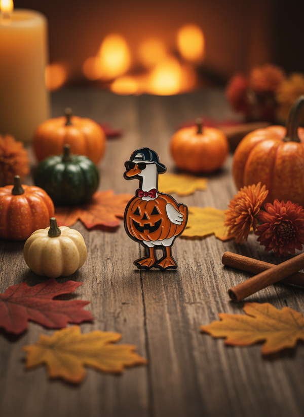 Photo produit - Pin's Canard Blanc Citrouille d’Halloween