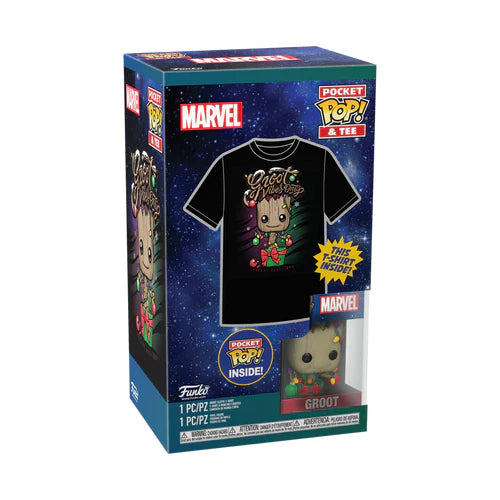 GUARDIANES DE LA GALAXIA - Figura POP de bolsillo - Holiday Groot + camiseta