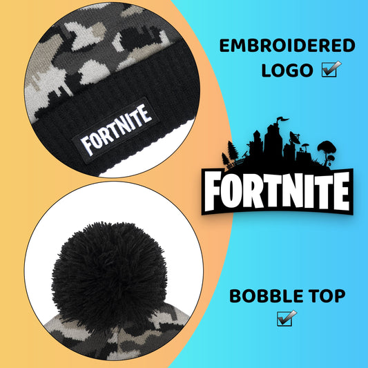 Fortnite Hat & Scarf Set- Camo gris
