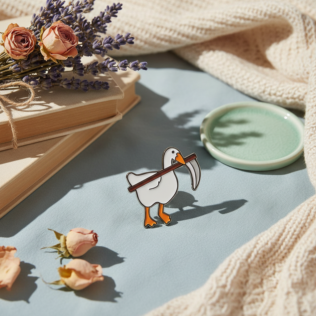 Pin de pato blanco con guadaña